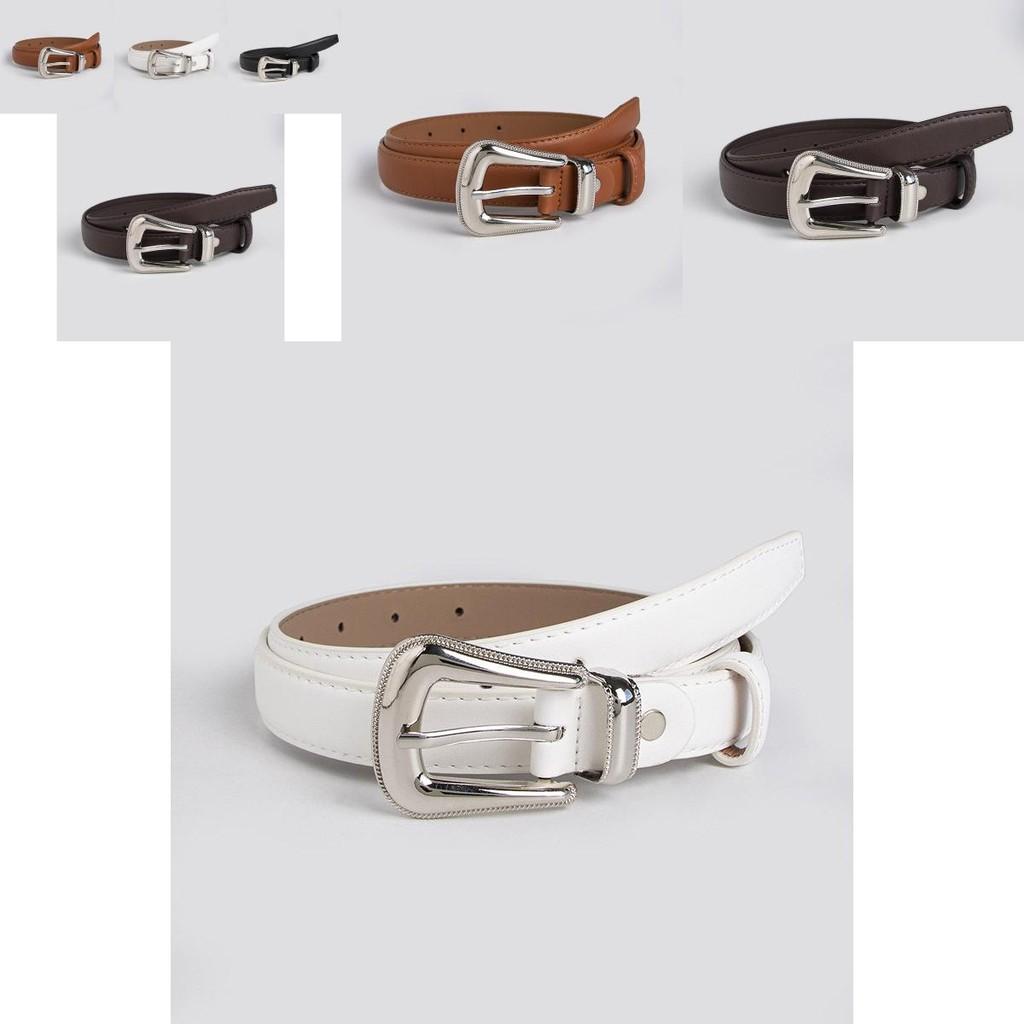 Minimalist Womens Faux Leather Belt With Round Alloy Buckle For Commuter Style