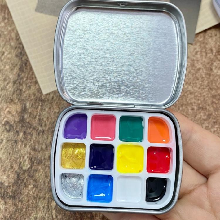 Leakproof Watercolor Paint Palette Box with Lid 12 Well Travel Paint Case Metal Paint Container Acrylics Paint Box