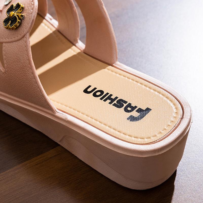 Sommer Damen Keilsandaletten Elegant Fischmaul Plateau Sandalen Zuhause Rutschfeste Pantoletten für Frauen mittleren Alters Zapatillas De Damas