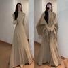 Women's Long Red Knit Dress with Coat Layer, Slim Fit, Pear Shape - Perfect for Autumn and Winter