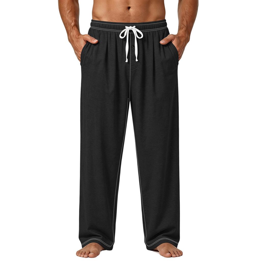 Men's Plain Knit Pocket Casual Pants Home Pajama Pants