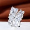 European and American style, oversized, double-row, square-cut cubic zirconia open ring Rectangular stepped drill with alternating wide faces