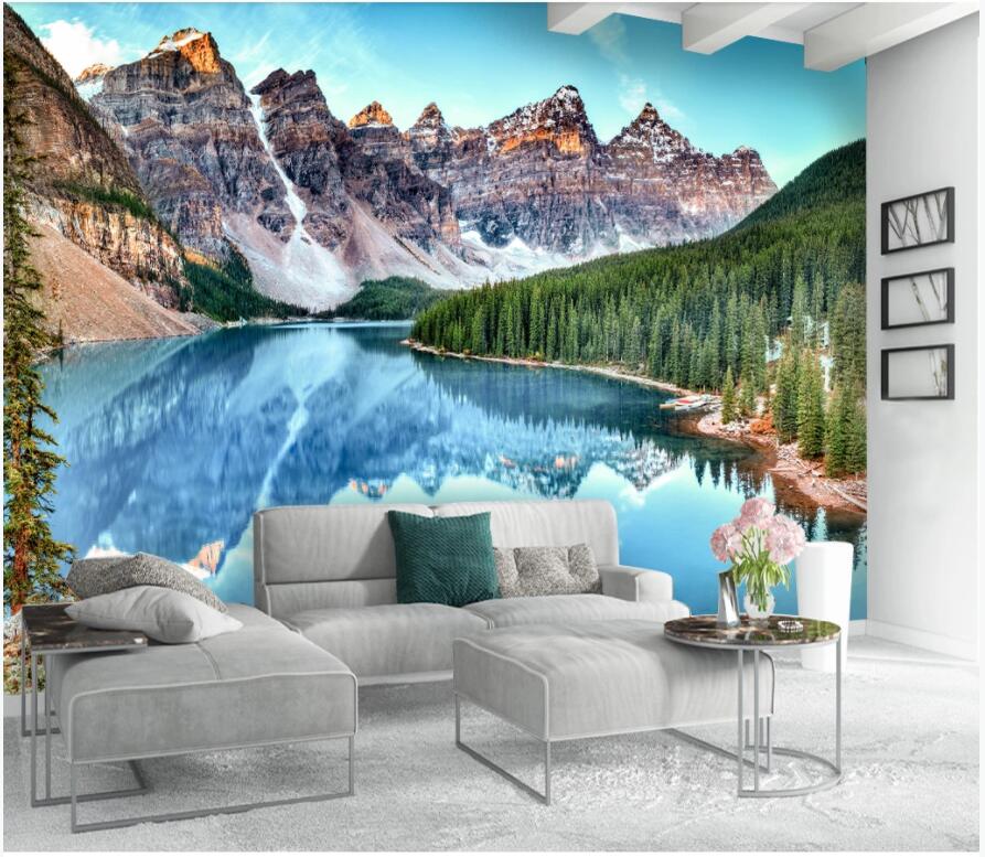 Forest Lake 3d Wall Murals For Living Room Simple Snow Mountain Wallpaper Home Decor Wall Paper For Walls
