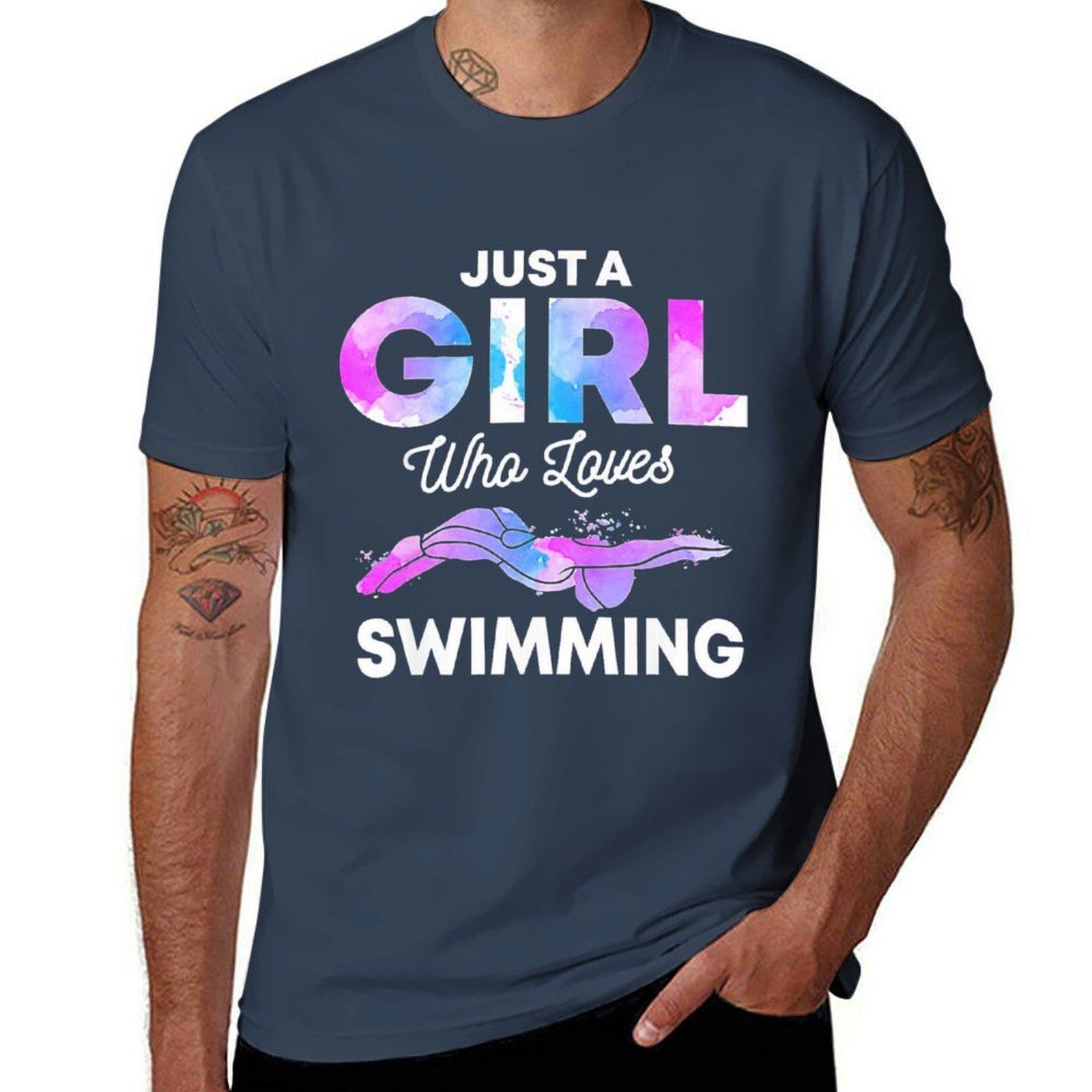 Just A Girl Who Loves Swimming Tshirt Vintage Style Printed Top S