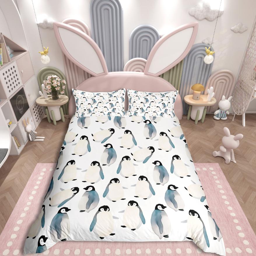 Comforter Homewish Cartoon Animal Penguin Kawaii Wildlife For Kids Bedding Setlove Heart Print Decor