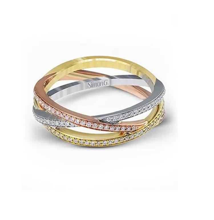 Milangirl Nuovo Anello Geometrico a Spirale con Zirconi Moda Donna Lusso Design Intagliato Anello per Matrimonio Festa