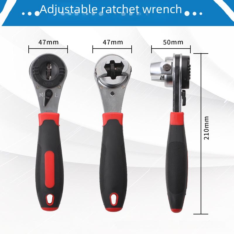 Universal Adjustable Multifunctional Ratchet Wrench, Dual-Direction, 6-22mm Metric Quick Wrench