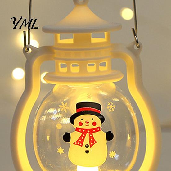 Xmas Window Ornament Christmas Lantern Night Light, Retro Santa/Snowman/Tree Handheld Oil Lamp with Festive Party Decoration Warm LED, Cute