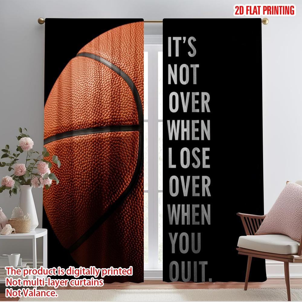 2pcs 2D flat printing Drapes Basketball Motivational Quote Fabric Without Electricity Family Party Use for General Festive and