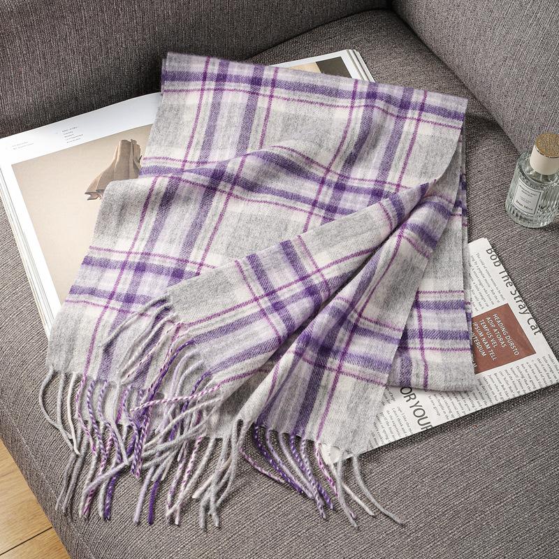 Autumn and Winter Scarves 100% Lamb Wool Scarves Plaid Scarves Unisex Fringed Warm Scarves