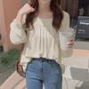 New Arrivals Open Run Shirred Blouse Square Cream Long Sleeve