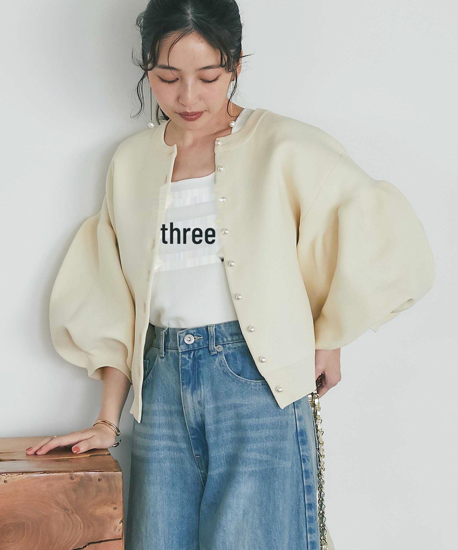 

Женский универсальный вязаный свитер с рукавами-фонариками и двусторонним кардиганом One Size абрикосовый