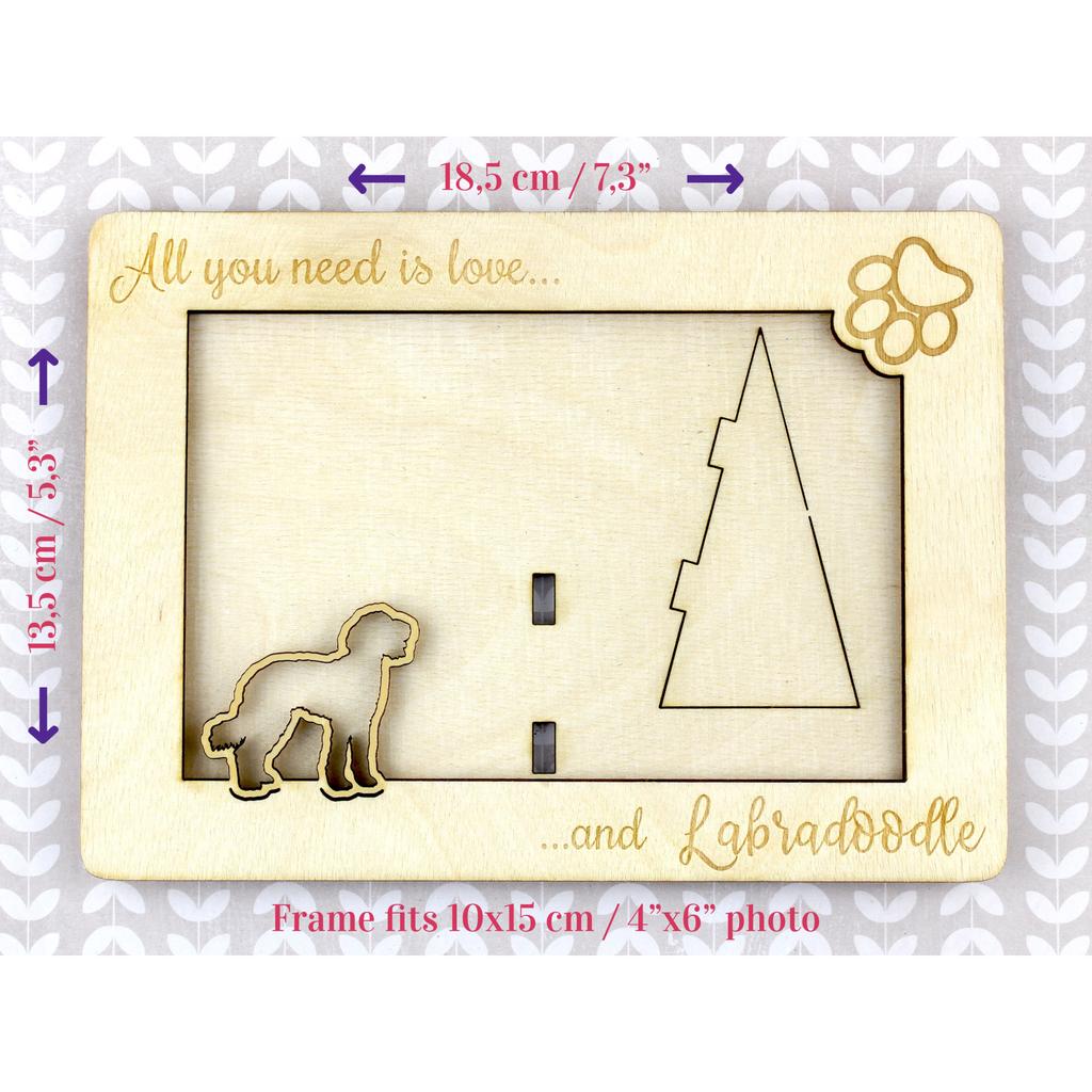 Labradoodle - Photo frame, engraved wooden frame, a lovely gadget for the dog lover by Art-Dog