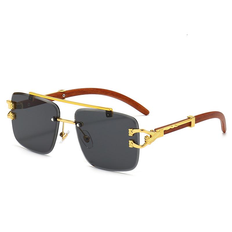 Lunettes de Soleil Carrées Sans Monture Style Vintage Classique Tête de Léopard Mode Hommes Femmes Marque de Luxe Designer Lunettes de Soleil