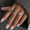 Salircon 3Pcs/Set Vintage Black Acrylic Rhinestone Open Rings Women Punk Geometric Square Knuckle Rings Set Party Jewelry Gifts
