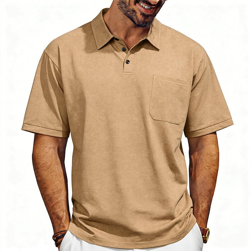 Men’s Washed Short‑Sleeve Polo Shirt, Classic Lapel Collar with Chest Pocket, Soft Breathable Fabric, Relaxed‑Fit Business Casual Daily Top