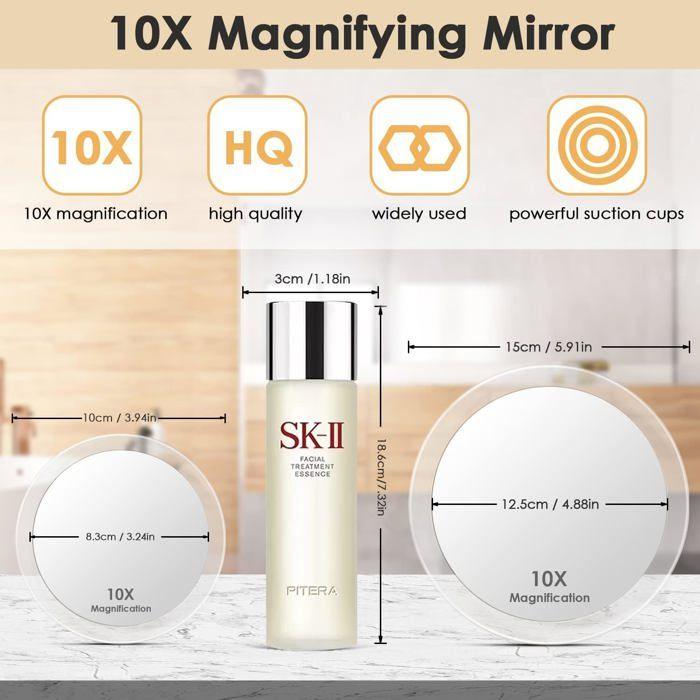 Miroir - AUXMIR - BM-1320 - Grossissement 10x - 3 Ventouses - Rond Blanc