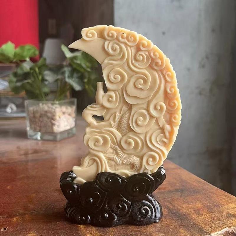 Mondsichel Drache Guanyin Skulpturen und Figuren handgeschnitzte Buddha-Figuren Heim Zimmer Büro Reichtum Glück Feng Shui Dekor