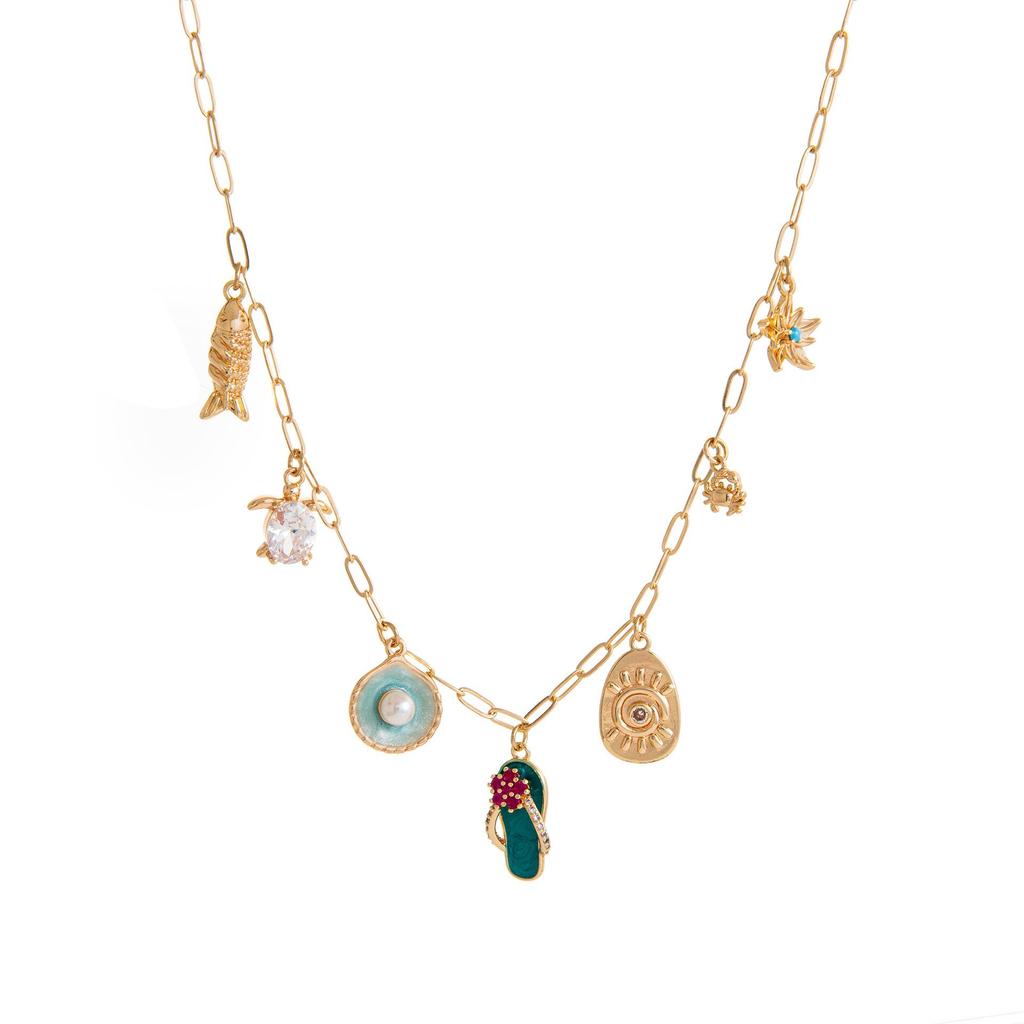 European & American Beach-Style Necklace: Butterfly Fish & Heart Cherry Pendant for Women