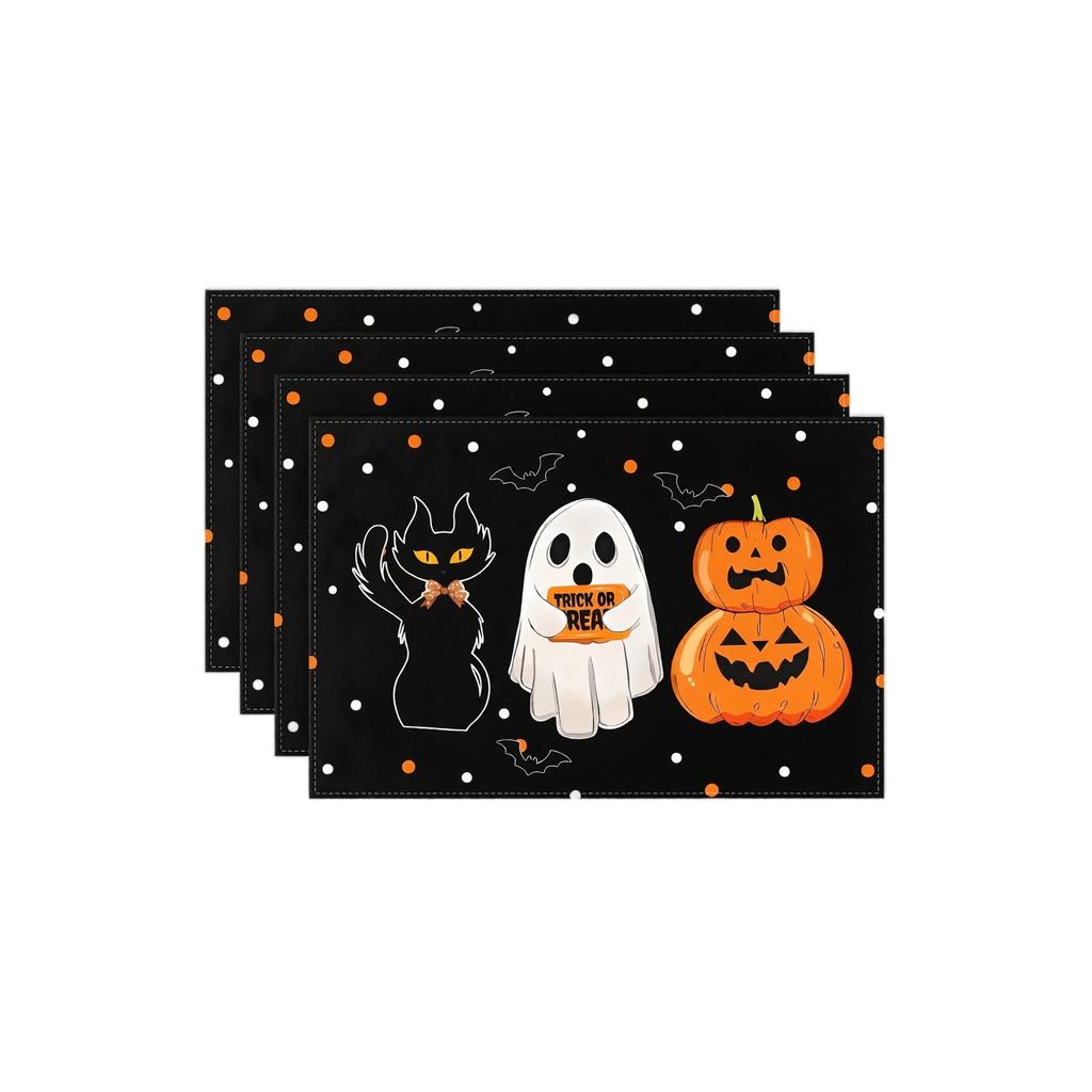 Halloween Linen Table Placemats Set of 4 - Heat Stain Dining Decoration Mats