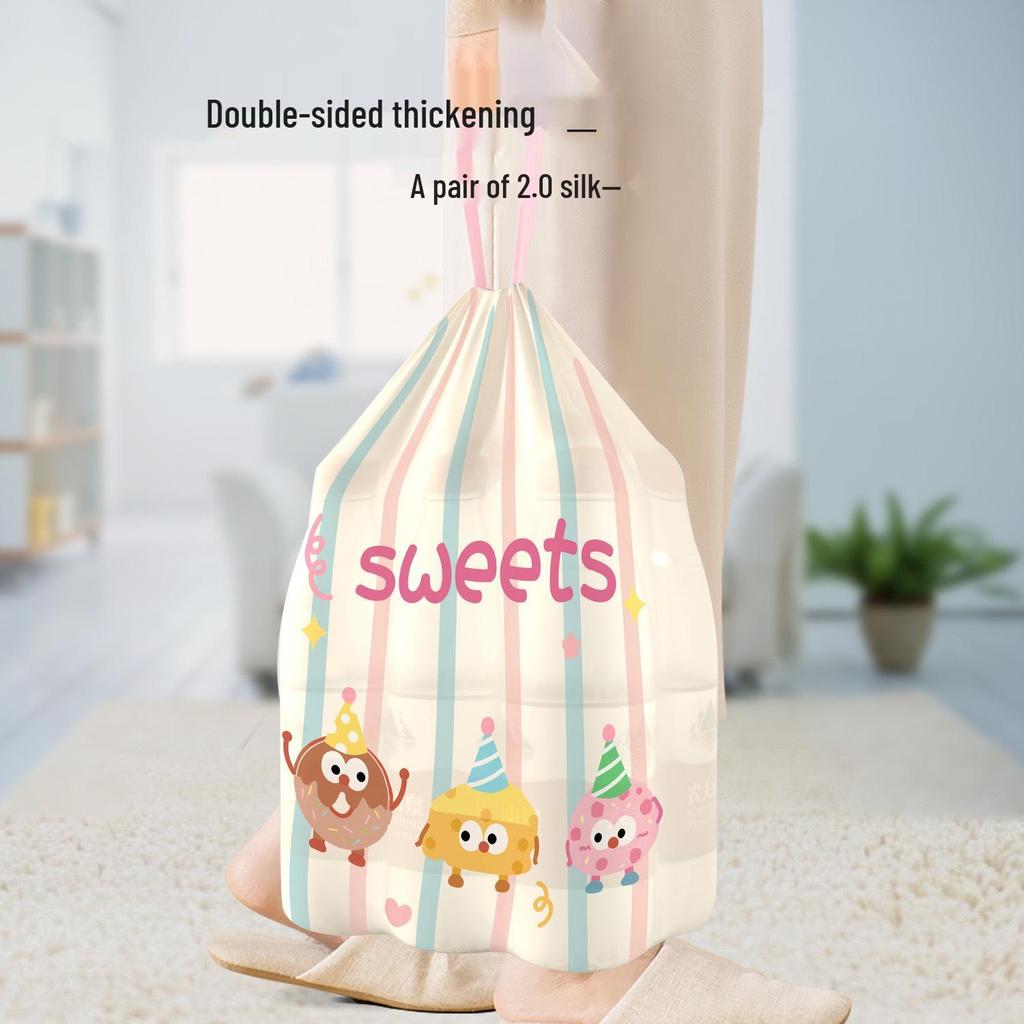 Thickened Handheld Garbage Bag with Drawstring, Odor Removal, Automatic Closure, Large Size