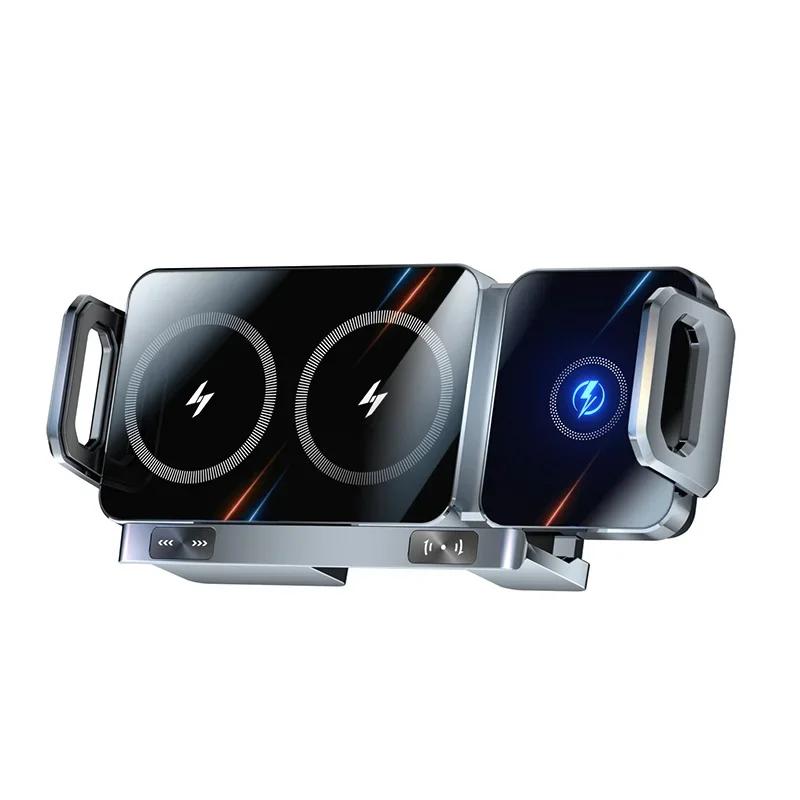 

Automatic Dual Coil Wireless Car Charger For iPhone Samsung Galaxy Z Fold 4 3 2 Flip 4 3 Phone Holder Car Fast Charging Station сірий колір