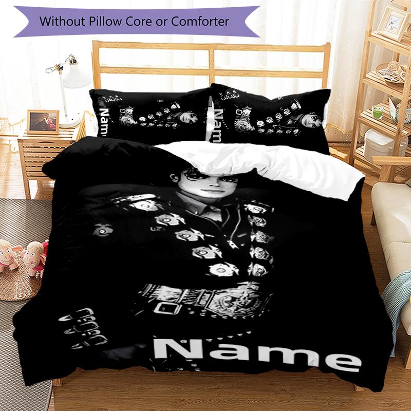 3pcs Custom Name Cartoon Michael Jackson Bedding Set Duvet Cover Closure Includes 1 Duvet Cover & 2 Pillowcases for All Seasons Bedroom Decor