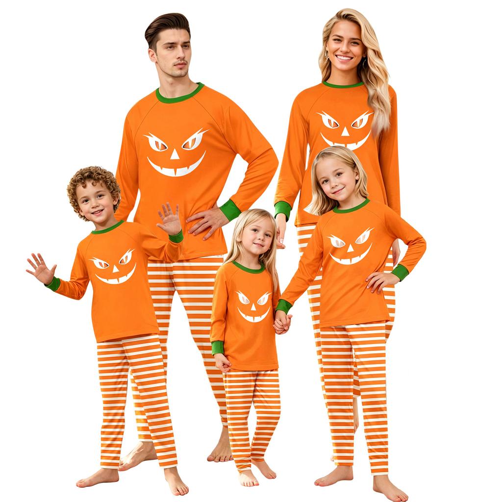 Halloween Face Print Family Matching Pajama Set Long Sleeve Raglan Top and Pants