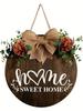 1 piece wooden round hello welcome wreath sign hanging decorating front door, farmhouse porch sign and artificial greenery