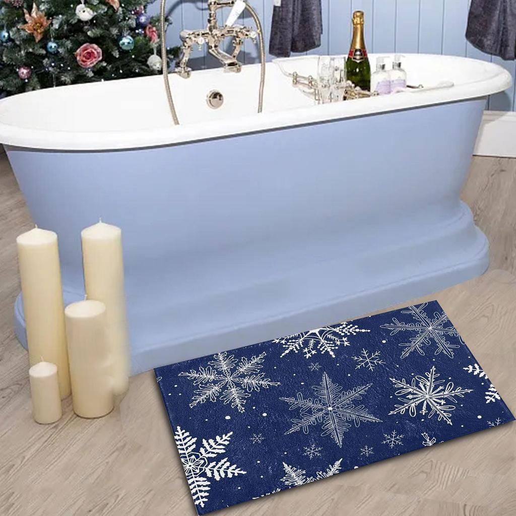 Christmas Doormat Winter Bath Rug Snowflak Mats Decor Front Door Mat Decorative Non Slip Comfortable Mat Area Rug For Bedroom