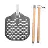 12in 3 In 1 Pizza Peel Perforated Metal Pizza Turning Peel with Removable Wooden Handle for Kitchen