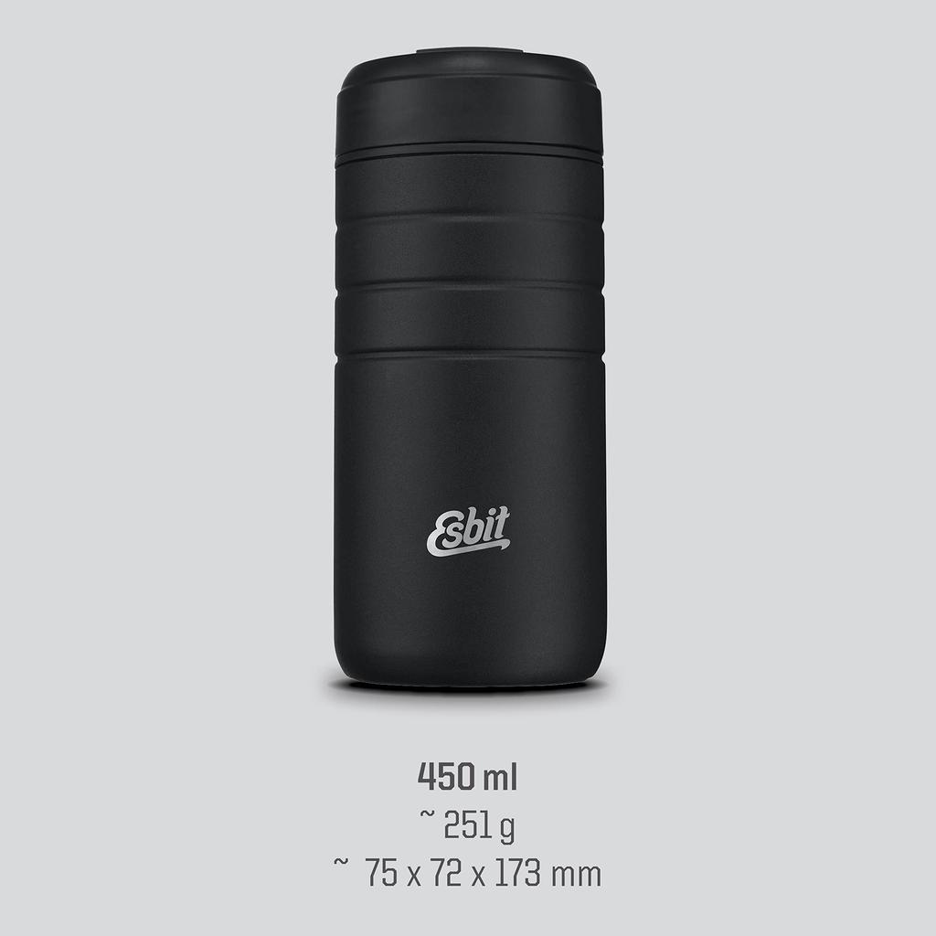 Esbit Majoris Thermo Mug with Flip-Top Lid, Black, 450ml, ESMGF450TLBK, Insulated for Outdoor Camping