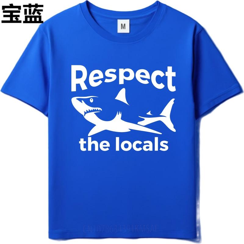 Mens Tshirt Cotton Shirt Unisex Summer Unisex T Shirt Respect The Locals Shark Design Short Sleeve Workout Round Neck Tops