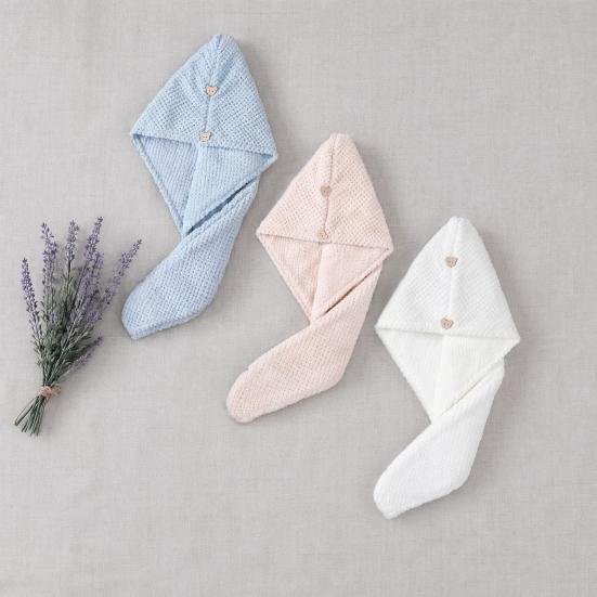 Hair Drying Towel with Button, Super Absorbent Coral Fleece Hair Towel, Skin-friendly Bath Turban for Women, Comfortable Hair Wrap for Long Hair