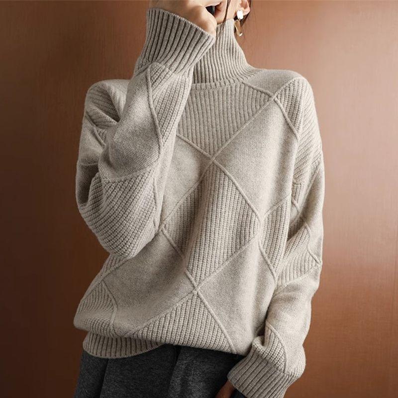 Autumn Winter Women's Plus-size Wool Sweater Loose Turtleneck Sweater Pullover Solid Color Wool Knitted Top