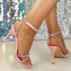 Fashion Rhinestone Strap Stiletto Sandals Summer New Round Toe Open Toe Cross Slim Slip High Heels