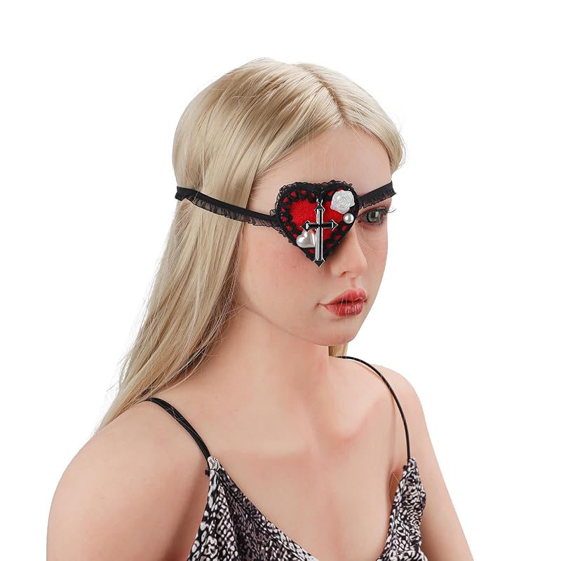 

[IPENNYE] heart eyepatch soft eyepatch anime cosplay eye mask darkness lolita style cosplay accessories pirate witch disguise adjustable eye patch