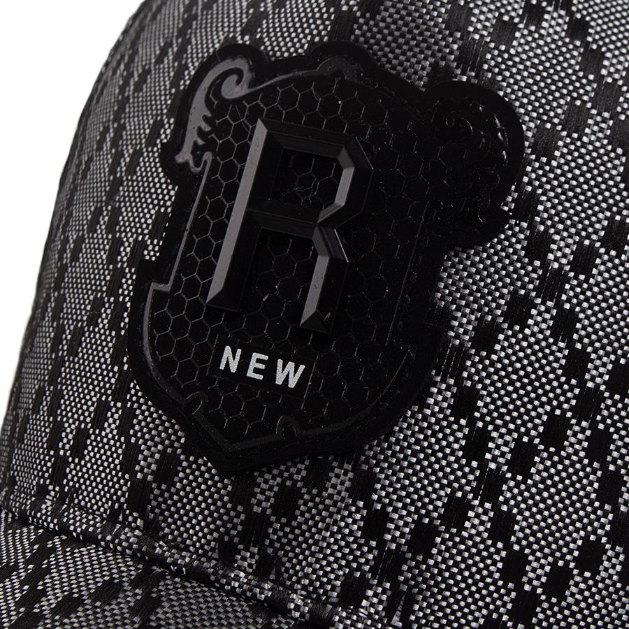 R Embroidered Plaid Leather Patch Baseball Cap - Unisex Mesh Sun Hat for Summer Casual & Hip Hop Style