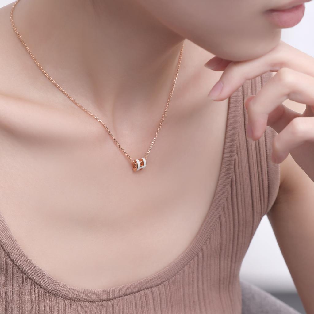 Hermes Collana Ciondolo Mini Pop H Logo Donna Collana Oro Rosa Bianco H147992FO49