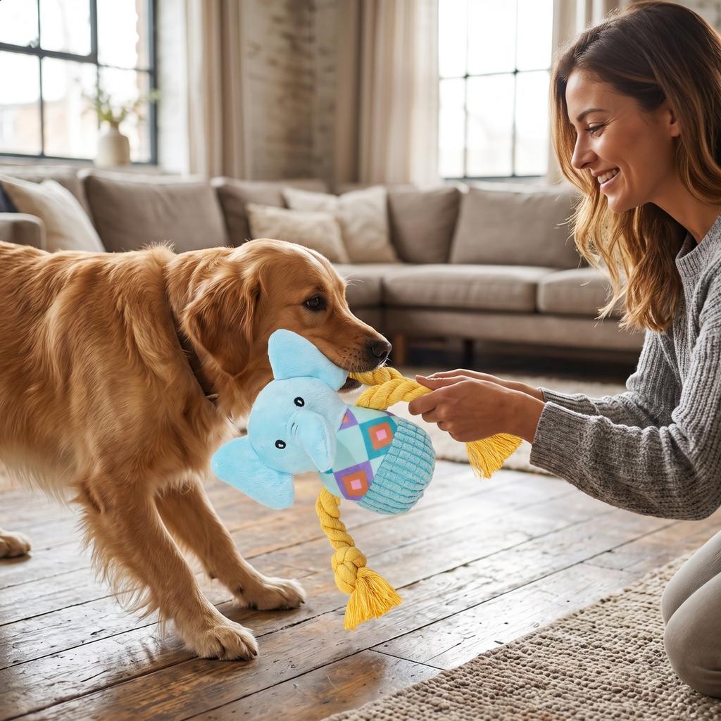 Plush Squeaky Dog Toy for Interactive Play, Chewing and Fetching for Large Dogs and