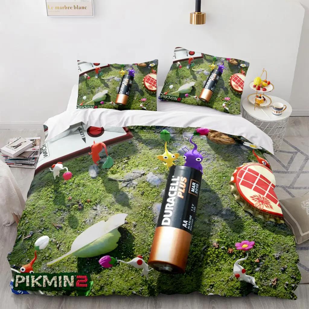 Tegneseriespill Pikmin Sengesett Gutter Jenter Tvilling Queen Size Dynetrekk Putetrekk Seng Barn Voksen Mote Hjem Tekstilekstil