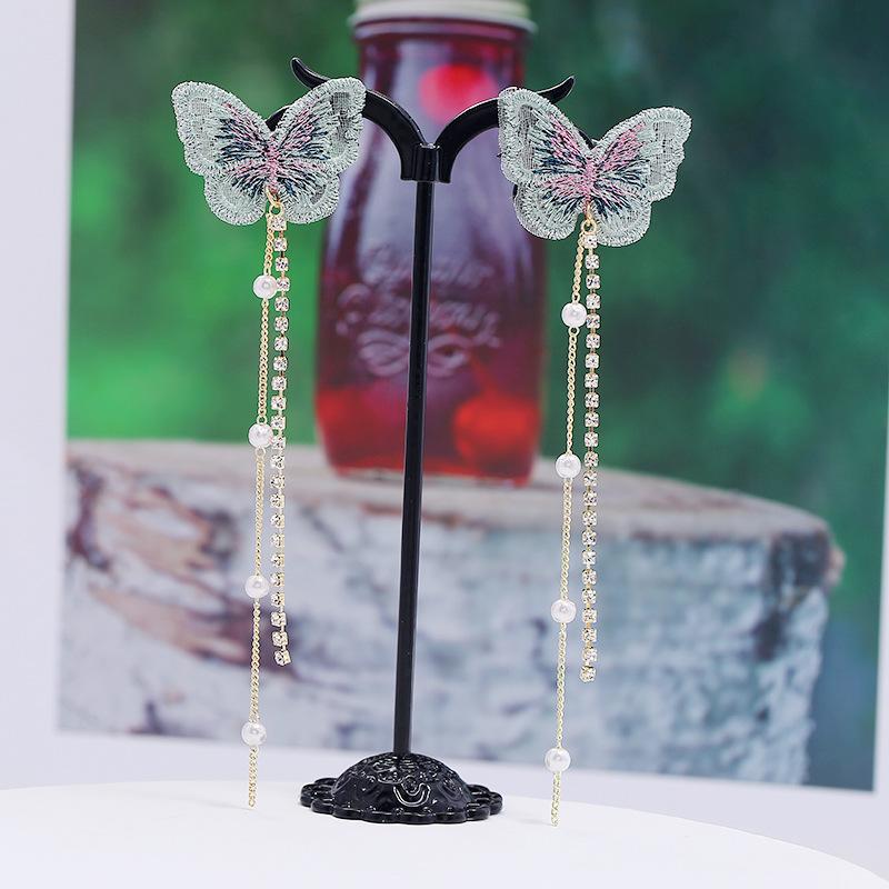 2025 Trendy Embroidered Butterfly High-end Earrings, Women's Korean Mori Temperament Stud Earrings, Pendants, Long Earrings.