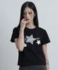 Aejeuyua Star Patch Loose Crop T-Shirt Black