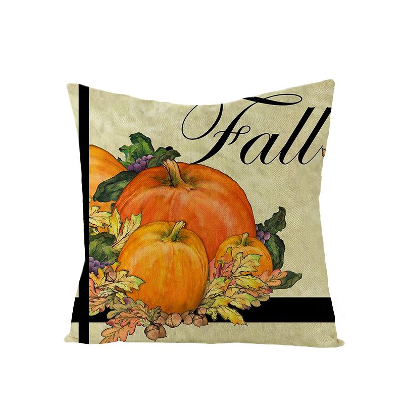 Thanksgiving Cushion Cover Pumpkin Print Harvest Polyester Cushion Cover Office Sofa Cushion Cover