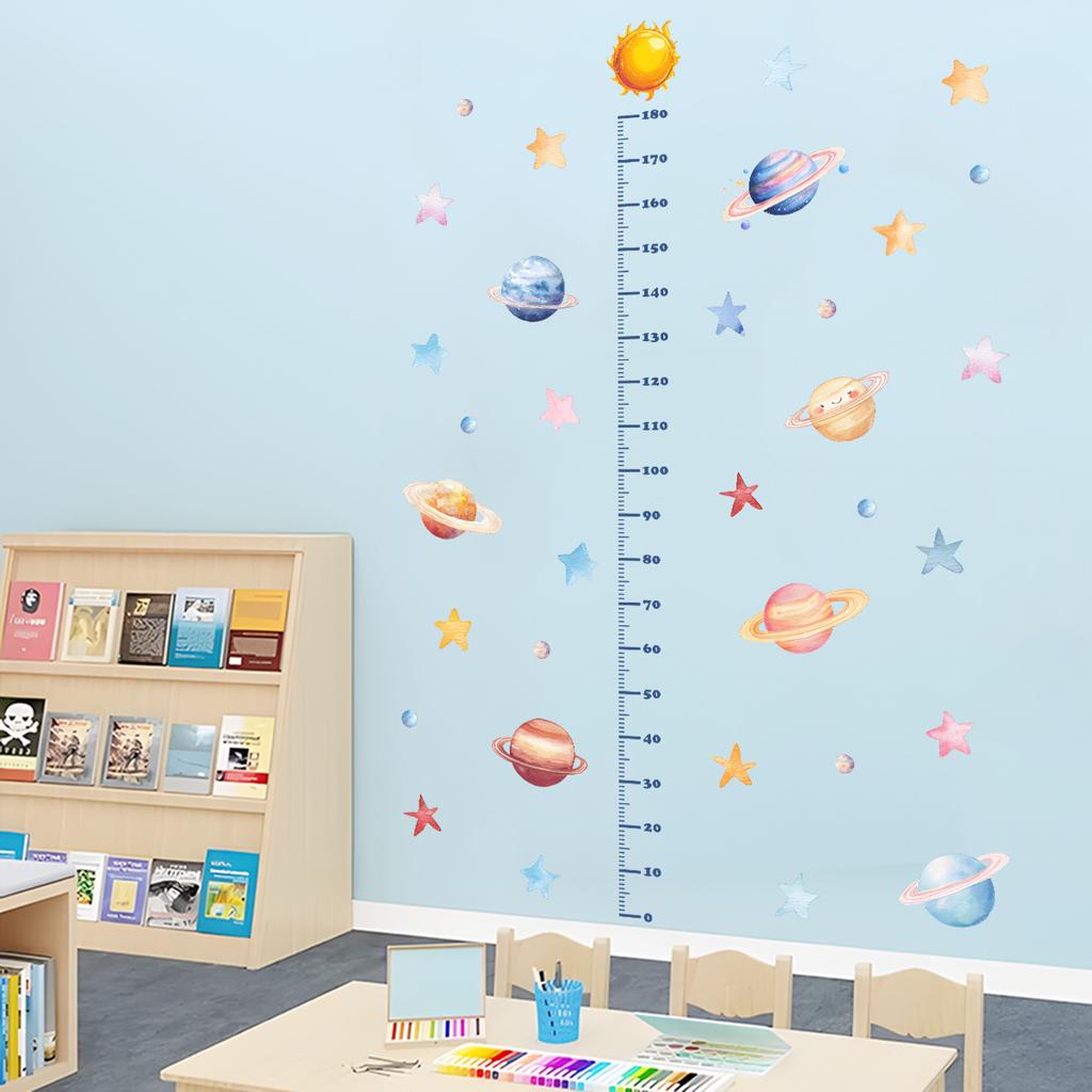 Cartoon Space Planet Height Chart Wall Sticker Removable Background Decor for Bedroom Living Room Kids Room