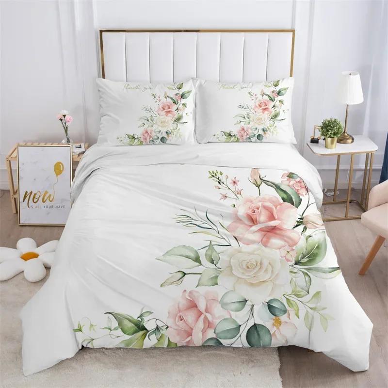 Rustic Flower White Tree Leaves Floral Comfortable Duvet Cover Pillowcase Bedding Set Children Bedroom Decoration Home Textile