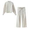 Women's Fashion Striped Fluffy Sleeve Shirt & Pants Set - 2026 Trending Style