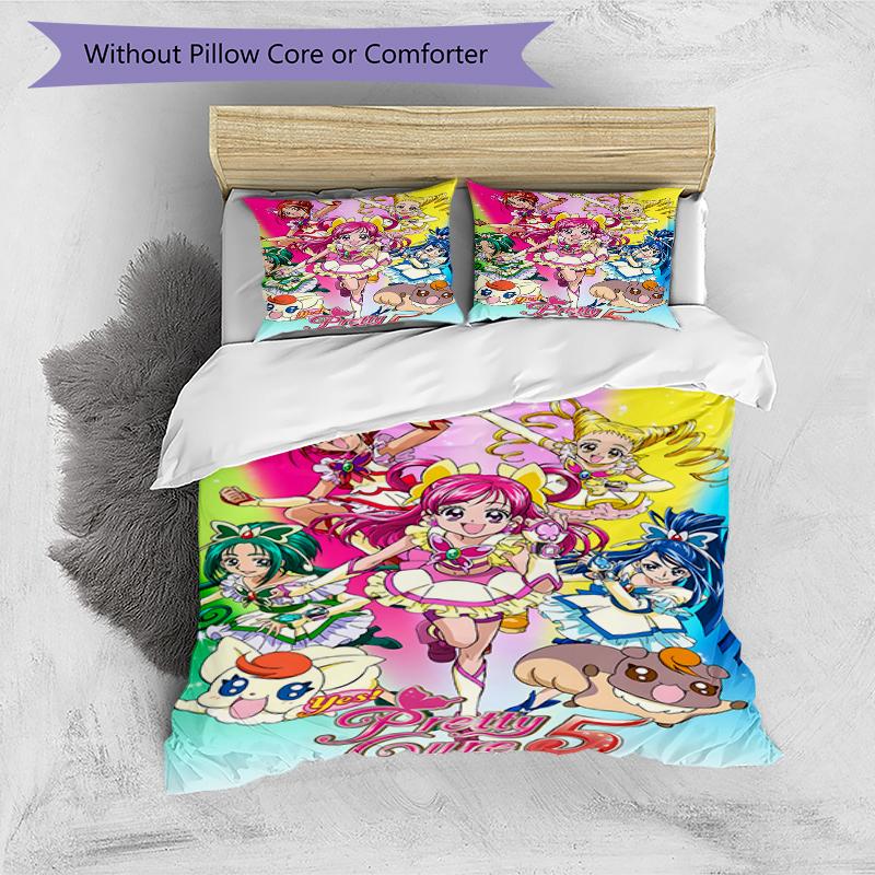 3pcs Pretty Cure2 Design Cover Set - HD Printed Bedding with 1 Cover and 2 Pillowcases - Perfect for Home and Dorm Decor