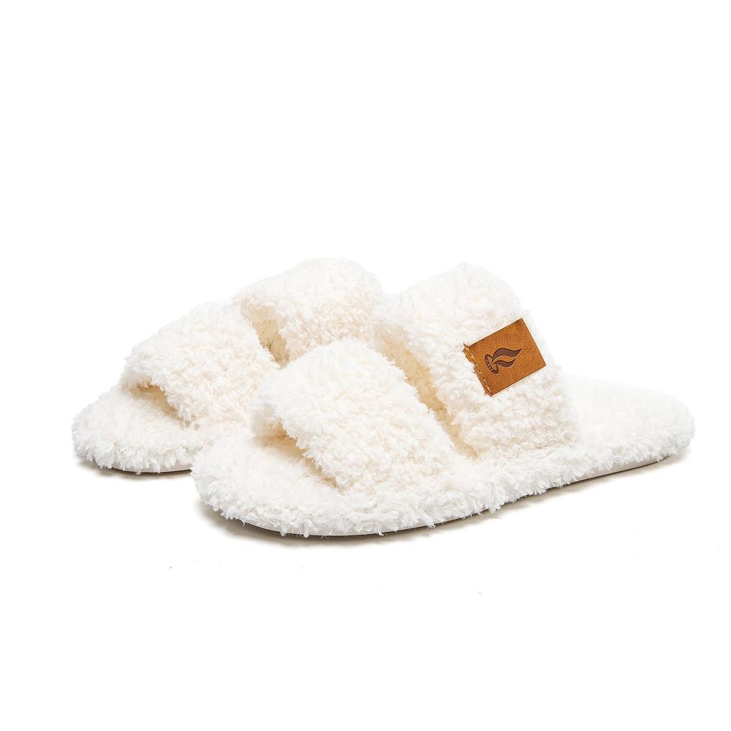 Open-Toe Fuzzy Slippers - Japanese Style, Non-Slip Indoor Cotton, Four Seasons Plush Comfort