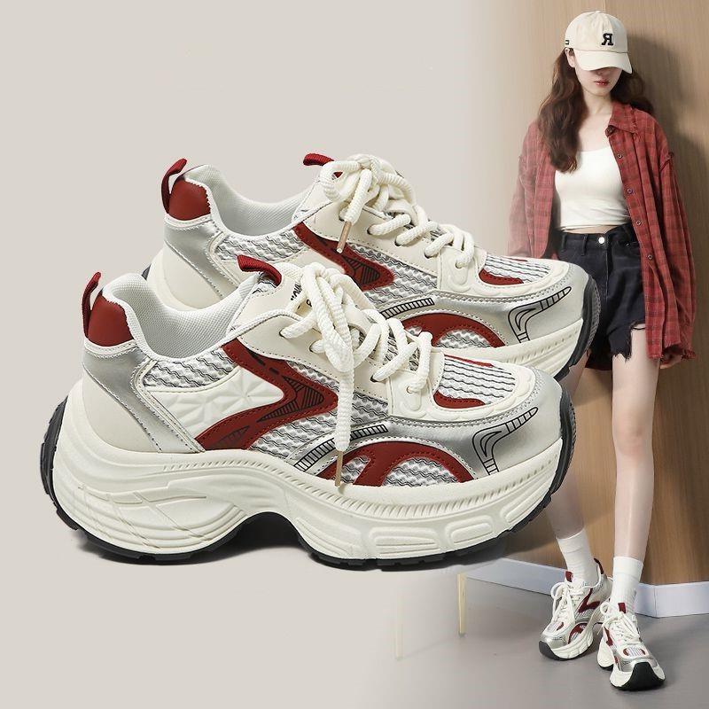22 new spring and autumn breathable shoes casual shoes niche sports shoes thick-soled red dad shoes 35 бордовый